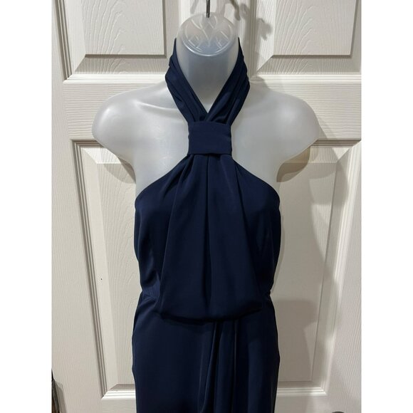 Shona Joy Core Knot  Navy Halter-Neck Midi Dress AUS 8 Sleeveless  Draped Silhou - Picture 4 of 8